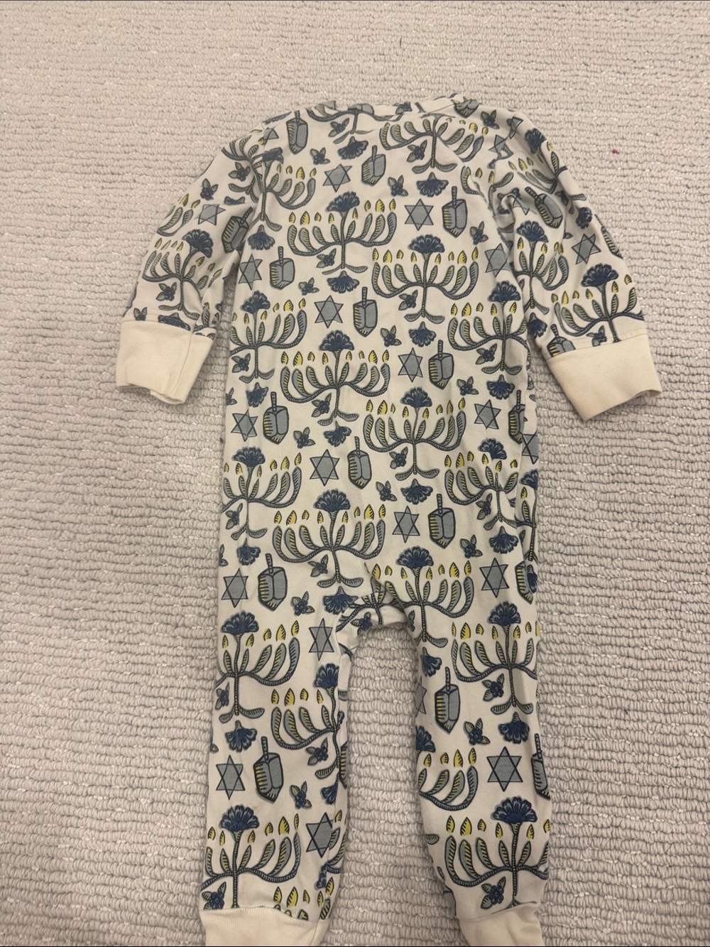 Pink Chicken Cream Footie Pajamas with Blue & Yellow Menorah Print - Picture 3 of 3